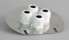 Reflektionsplatte mit vier Kabelverschraubungen für Strahlenschutz